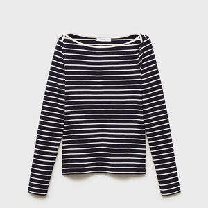 MANGO - Striped boat-neck t-shirt dark navy - S - Woman
